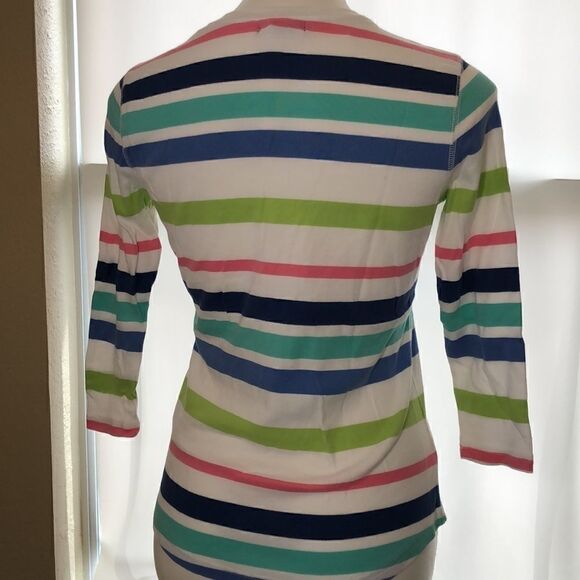Chaps 3/4 sleeve white multicolor striped Henley - Picture 5 of 6